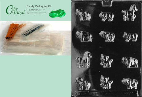 Cybrtrayd MdK50-A005 Cute Animals Animal Chocolate Candy Mold with Packaging Kit