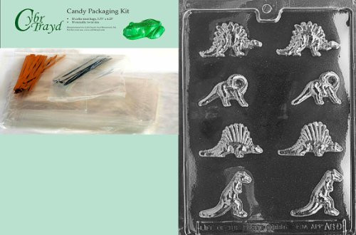 Cybrtrayd MdK50-A060 Dinosaurs Animal Chocolate Candy Mold with Packaging Kit, Bite Size