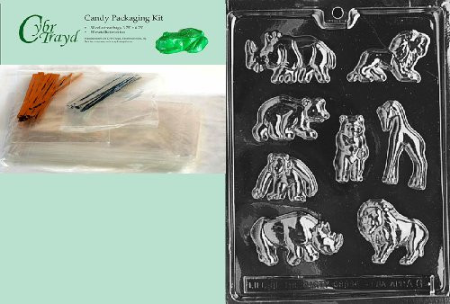 Cybrtrayd MdK50-A006 Wild Animals Animal Chocolate Candy Mold with Packaging Kit