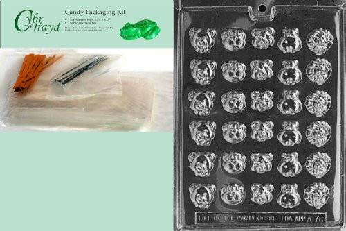 Cybrtrayd MdK50-A076 Animal Faces Chocolate Candy Mold with Packaging Kit