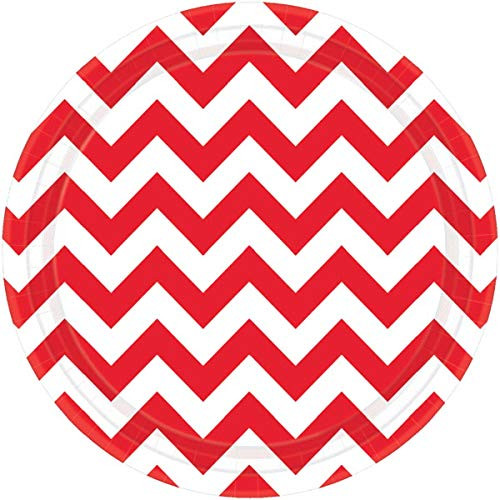 Apple Red Chevron Round Plates Value Pack | 9" | 96 Ct