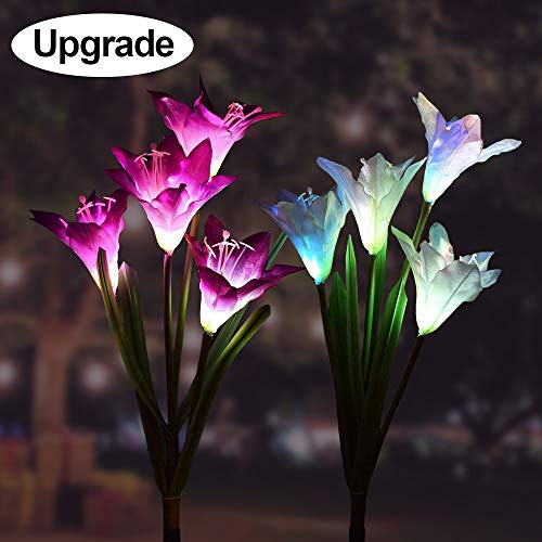 Goodtechnical Solar Garden Outdoor Lights, 2Packs Solar Flower Lights Outdoor Color Changing Decorative Landscape Lawn Yard Stake Patio Lily Lights Solar Powered (White & Purple) Goodtechnical Solar Garden Outdoor Lights, 2Packs Solar Flower Lights Outdoor Color Changing Decorative Landscape Lawn Yard Stake Patio Lily Lights Solar Powered (White & Purple)