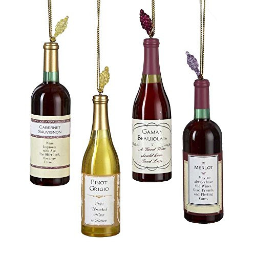 Kurt Adler Acrylic Wine Bottle Christmas Ornaments 4 Assorted