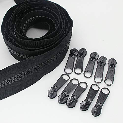 #10 Large Plastic Zipper by The Yard Bulk 5 Yards with 10pcs Long Sliders for DIY Sewing Tailor Crafts Bags Tents Black (5 Yards) #10 Large Plastic Zipper by The Yard Bulk 5 Yards with 10pcs Long Sliders for DIY Sewing Tailor Crafts Bags Tents Black (5 Yards)