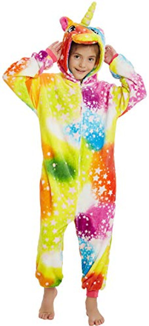 Kids Onesie Pajamas Unicorn Christmas Halloween Cosplay Onesies Fleece Cartoon Animal Costume Yellow Unicorn 130CM(Height 47"-51")