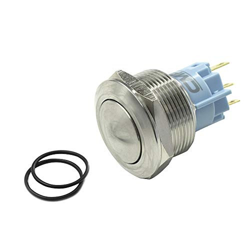 BokWin 22mm Dia 5A 3 Screw Terminals Round Head Momentary Metal Push Button Switch 1Pc