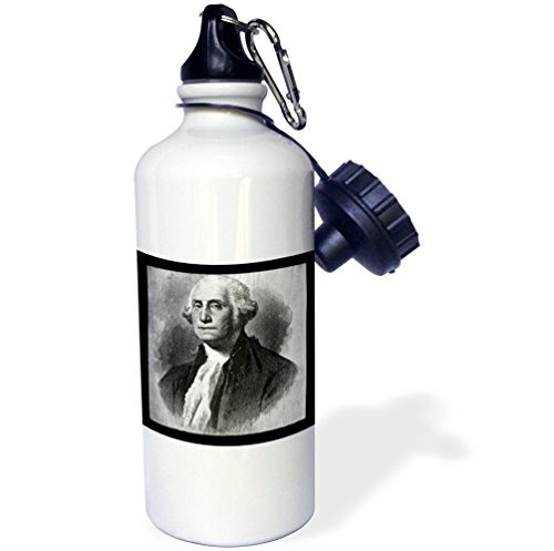 3dRose wb_77403_1"George Washington by the Victor Animatograph Co. Black and" Sports Water Bottle, 21 oz, White