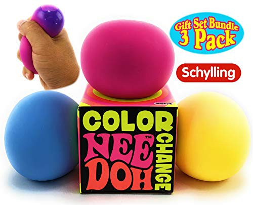Nee-Doh Schylling Color Change Groovy Glob! Squishy, Squeezy, Stretchy Stress Balls Blue, Yellow & Pink Complete Gift Set Party Bundle - 3 Pack