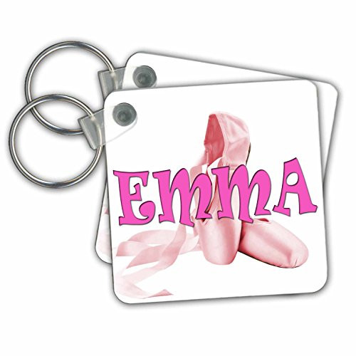 3dRose Emma. Pink Ballet Shoes. - Key Chains, 2.25" x 2.25", Set of 2 (kc_253840_1)