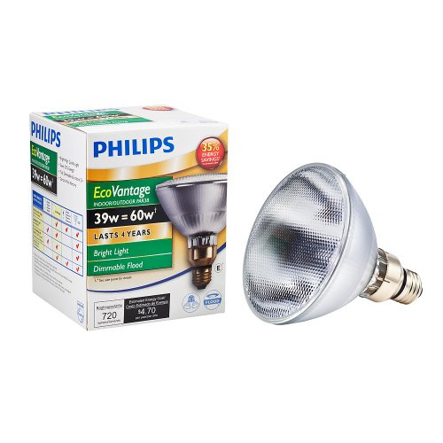 Philips 421289 Halogen PAR38 60 Watt Equivalent Dimmable Flood Standard Base Light Bulb, Long Life
