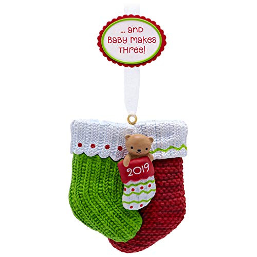 Hallmark Keepsake 2019 Year Dated Baby Makes Three First Christmas Stocking Ornament Hallmark Keepsake 2019 Year Dated Baby Makes Three First Christmas Stocking Ornament