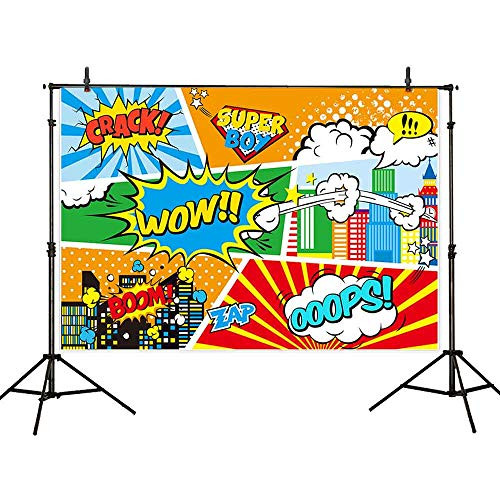 Allenjoy 7x5ft Superhero Backdrop Party Happy Birthday City Skyline Buildings Baby Shower Banner Photography Background Photo Studio Booth Decoration