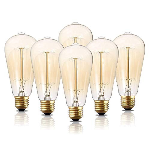 Edison Light Bulbs, 6-Pack 40w Vintage Edison Bulb, Squirrel Cage Filament Edison Bulbs, E26 Base - Amber Tinted - 110V - Dimmable - ST64 Decorative Lightbulbs