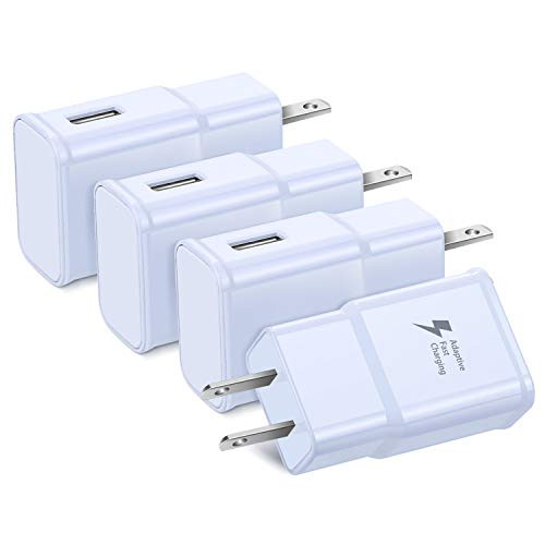 Adaptive Fast Charging USB Wall Charger, Qihop 4-Pack Quick Charge Wall Charger Plug Travel Phone Charger Adapter Compatible Samsung Galaxy S10 S9 S8 S7 S6 Note 8 9, iPhone, LG, HTC and More (White)