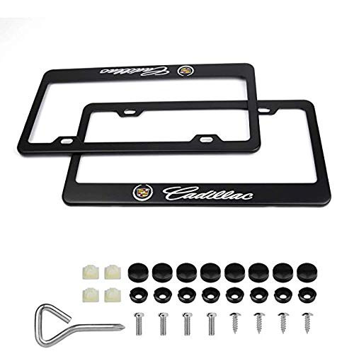 2Pcs Newest Matte Aluminum Alloy Logo License Plate Frame for Cadillac, with Screw Caps Cover Set, Applicable to US Standard car License Frame