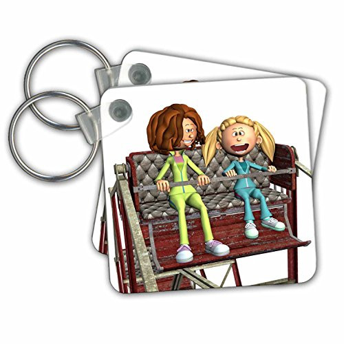 3dRose A Cartoon Mother and Daughter Riding A Ferris Wheel - Key Chains, 2.25" x 2.25", Set of 2 (kc_245586_1)