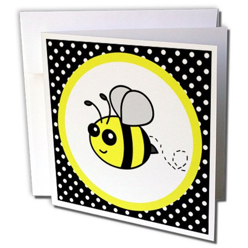 3dRose Cute Yellow Bumble Bee on Black and White Polka Dots - Greeting Cards, 6 x 6 inches, set of 12 (gc_57078_2) 3dRose Cute Yellow Bumble Bee on Black and White Polka Dots - Greeting Cards, 6 x 6 inches, set of 12 (gc_57078_2)