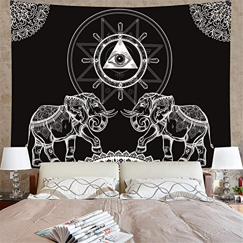 Amonercvita Elephant Tapestry Black and White Mystic Tapestry Wall Hanging Psychedelic Hamsa Eye Hippie Artwork Wall Decor for Living Room Bedroom (Large, Hamsa Eye)