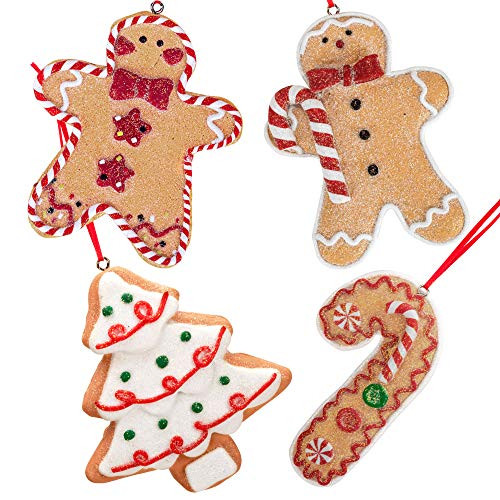 Gingerbread Christmas Ornaments - Man Boy Girl Tree Candy Cane Cookie Rustic Christmas Decorations Set of 4 - Claydough Christmas Tree Decorations - Christmas Tree Ornaments With Gift Box