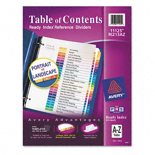 Avery : Ready Index Contemporary Table of Content Divider, Title: A-Z, Multi, Letter -:- Sold as 2 Packs of - 1 - / - Total of 2 Each