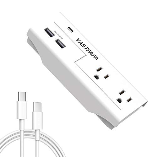 VASTFAFA Multi Plug with 1 PD Port 2 Outlets 2 USB Ports 1 USB-C Cable Fast Charging, Wall Plug Surge Protector USB, 3.1 A 1050 Joules USB Outlet Adapter, USB Wall Plug Charging Stations