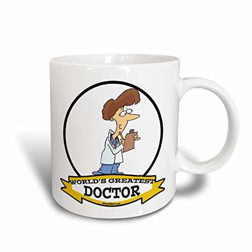 3dRose mug_103136_2 Funny Worlds Greatest Doctor Lady Cartoon Ceramic Mug, 15-Ounce