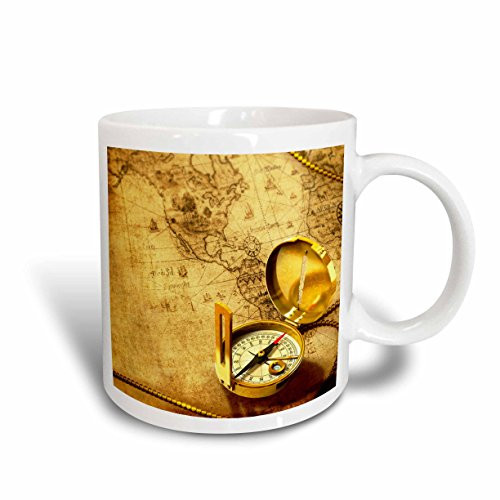 3dRose Compass on a Travellers Map Ceramic Mug, 15-Ounce