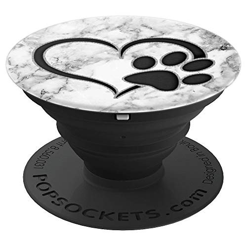 Black Dog Paw Print Heart on White Gray Marbled Look PopSockets Grip and Stand for Phones and Tablets Black Dog Paw Print Heart on White Gray Marbled Look PopSockets Grip and Stand for Phones and Tablets