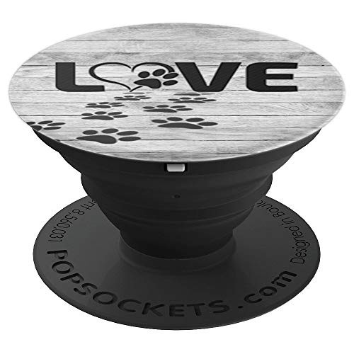 Black Dog Paw print tracks heart love On Gray look PopSockets Grip and Stand for Phones and Tablets Black Dog Paw print tracks heart love On Gray look PopSockets Grip and Stand for Phones and Tablets