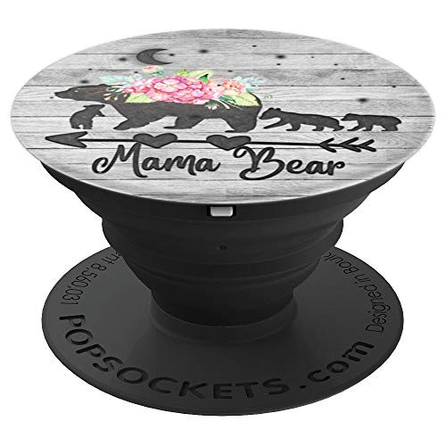 Black Floral Mama Bear and Three Cubs On Vintage Gray Look PopSockets Grip and Stand for Phones and Tablets Black Floral Mama Bear and Three Cubs On Vintage Gray Look PopSockets Grip and Stand for Phones and Tablets