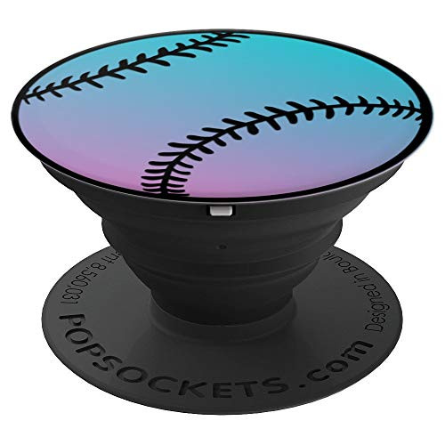 Black Baseball Softball On Pink Turquoise PopSockets Grip and Stand for Phones and Tablets