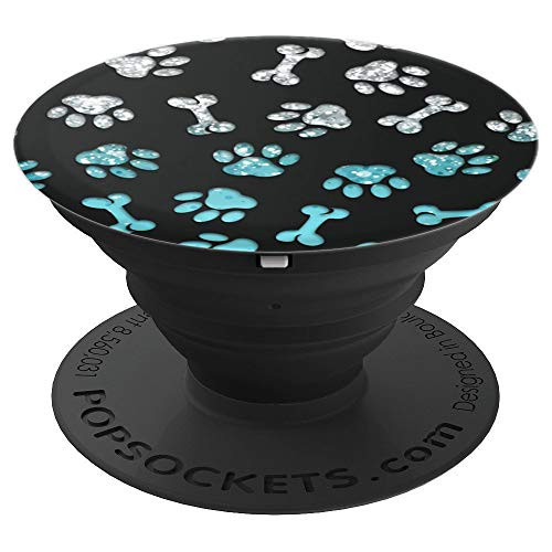 Silver Blue Dog Paw Print Bones on Black PopSockets Grip and Stand for Phones and Tablets Silver Blue Dog Paw Print Bones on Black PopSockets Grip and Stand for Phones and Tablets