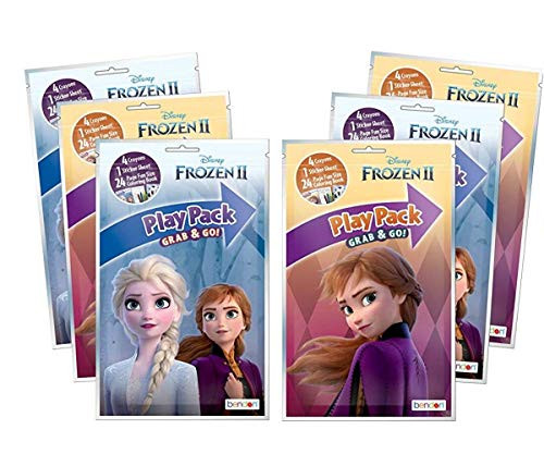 Disney Frozen 2 Play Pack Bundle of 6 Grab & Go Play Packs Filled with Stickers, Coloring Books, Crayons