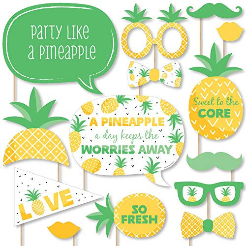 Big Dot of Happiness Tropical Pineapple - Summer Party Photo Booth Props Kit - 20 Count