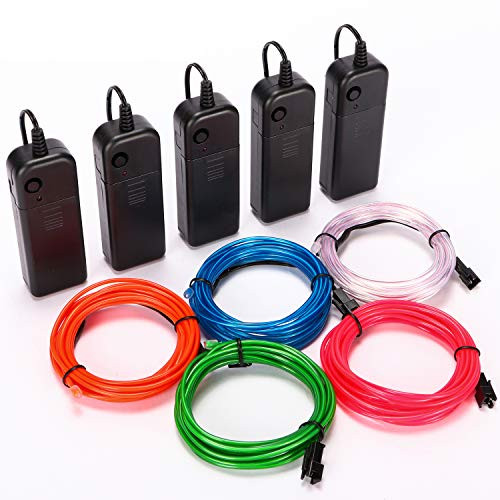 BOBOO EL Wire,3 Mode Portable Neon Lights,5 by 10 ft,Neon EL Wire Kit for Halloween Party DIY Decorations