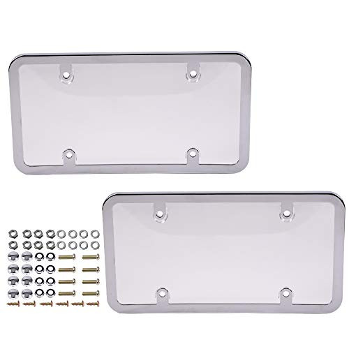 Car License Plates Shields and Frames Combo, 2 Pack Clear Bubble Design Novelty Plate Covers to Fit Any Standard US Plates, Unbreakable Frame & Covers to Protect Plates, Screws Included