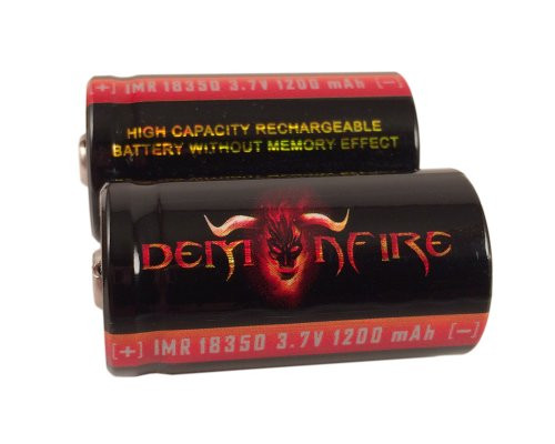 IMR 18350 1200mAh 3.7V High Drain LiMn Demonfire Rechargeable Battery with Button Top (2 Pieces) IMR 18350 1200mAh 3.7V High Drain LiMn Demonfire Rechargeable Battery with Button Top (2 Pieces)