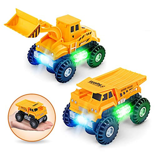 Construction Truck Toys Car Vehicle Set of 2 for Toddler Kids with LED Lights Sound Electronic Dump Truck Excavator Construction Pull Back Car for Boys Girls Toddlers Kids (Excavator + Dump Truck)