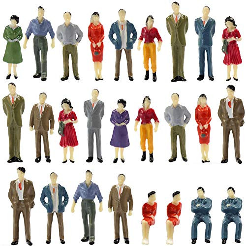 P50 100PCs Model Trains Architectural 1:50 Scale Painted Figures O Scale Sitting and Standing People for Miniature Scenes New