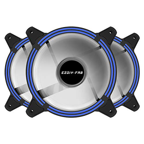 EZDIY-FAB 120mm Blue LED Fan, Dual-Frame LED Case Fan for PC Cases, High Airflow Quiet,CPU Coolers, and Radiators,3-Pin-3-Pack