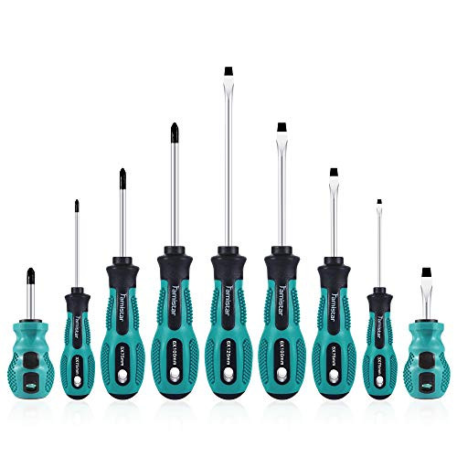 Magnetic Screwdriver Set 9PCS,Famistar Professional Cushion Grip 5 Flat Head and 4 Phillips Tips Screwdriver Non-Slip for Repair Home Improveme Craft