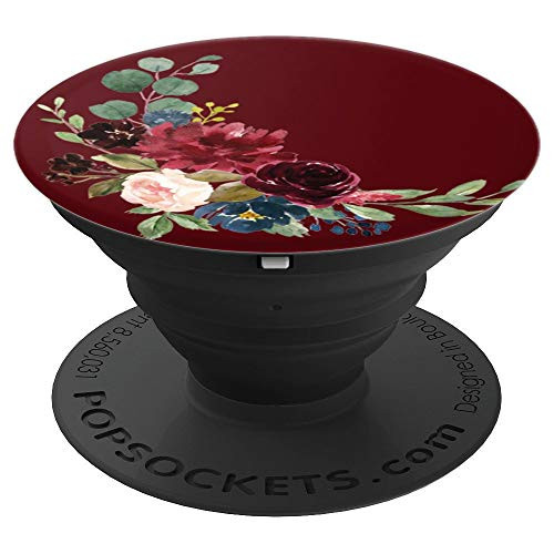 Marsala Floral Garnet Botanical Maroon Navy Flower Bouquet - PopSockets Grip and Stand for Phones and Tablets