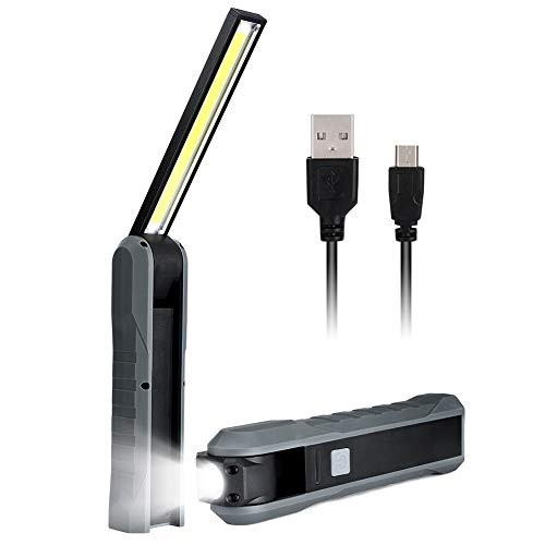 LED Work Light, Haofy Rechargeable COB Inspection Light with 4 Modes Super Bright Worklight, Portable Handheld USB Flashlight Torch Rotatable Magnetic Work Lamp with Magnet & Hook