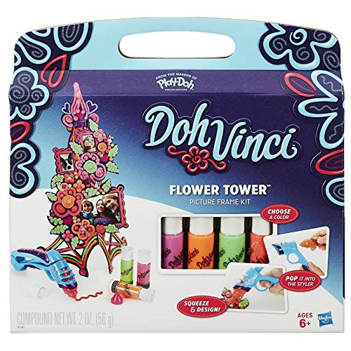 Hasbro Play-Doh Toy Doh Vinci Flower Tower Picyure Frame Kit Playset, Includes 4 Colours