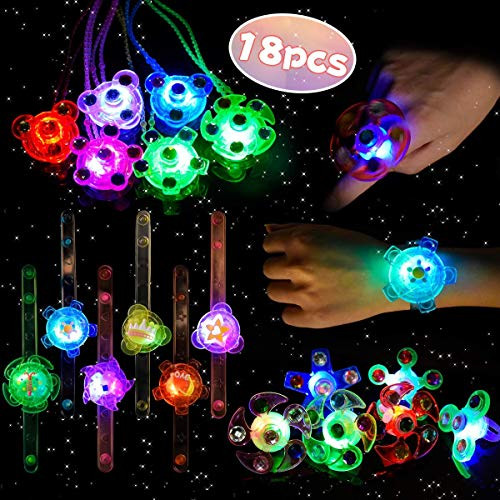 LEEHUR Christmas LED Party Favors Set for Kids 18pcs Light Up Glowing Toys Bling Flashing Ring Necklace Bracelet for Girl Birthday Class Prize Christmas Stocking Stuffers Supplies Gift Stress Relief