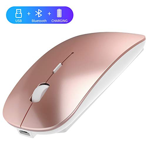 2.4GHz Wireless Bluetooth Mouse, 3 Adjustable DPI, Dual Mode Slim Rechargeable Wireless Mouse Silent USB Mice,Compatible for Laptop Windows Mac Android MAC PC Computer (Rose Gold)