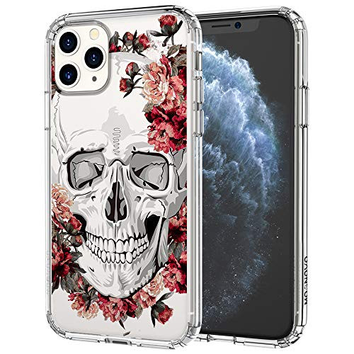 MOSNOVO iPhone 11 Pro Max Case, Cool Floral Skull Flower Pattern Clear Design Transparent Plastic Hard Back Case with TPU Bumper Protective Case Cover for Apple iPhone 11 Pro Max (2019)