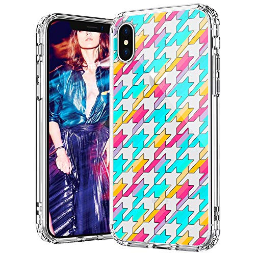 MOSNOVO iPhone Xs Max Case, Houndstooth Pattern Printed Clear Design Transparent Plastic Hard Back Case with TPU Bumper Protective Case Cover for iPhone Xs Max