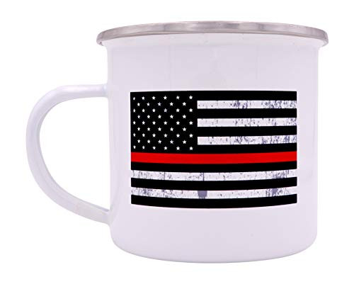 Firefighter The Thin Red Line Flag Camp Mug Enamel Camping Coffee Cup Gift Fire Fighter Department FD