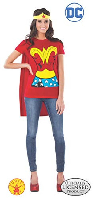 DC Comics Wonder Woman T-Shirt With Cape And Headband, Red, Medium Costume DC Comics Wonder Woman T-Shirt With Cape And Headband, Red, Medium Costume